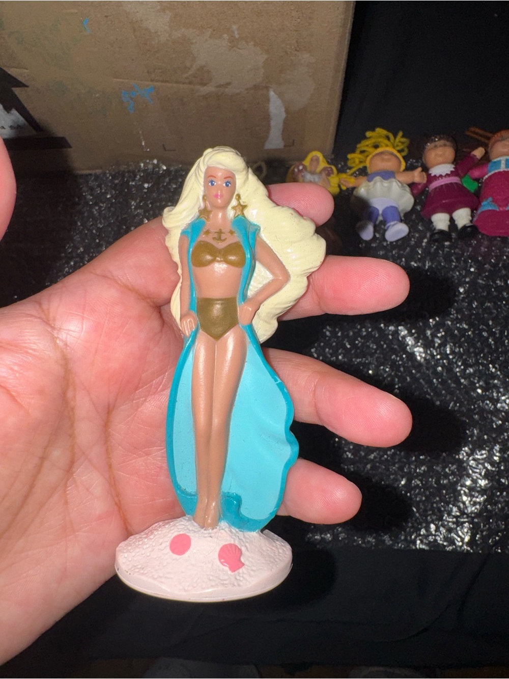 Mattel Blonde Doll Figure with Turquoise Cape and Gold Bikini